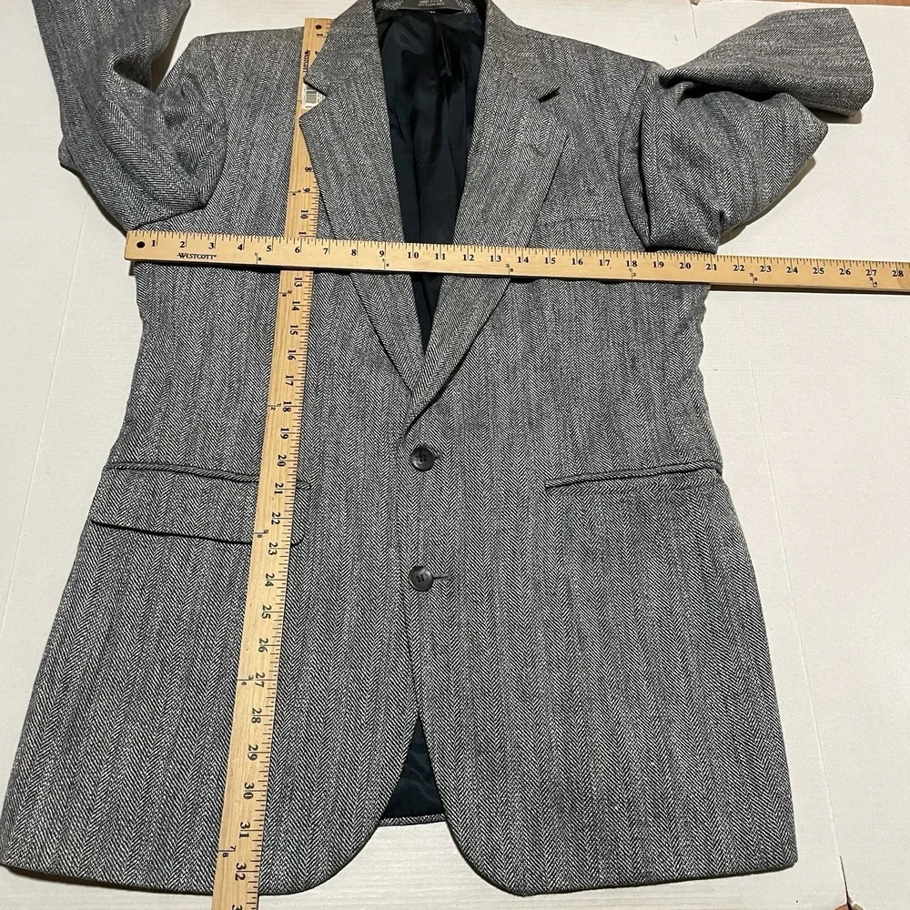 Haggar Vintage Mens 40L Gray Herringbone Tweed Mens Blazer Jacket Sport Coat